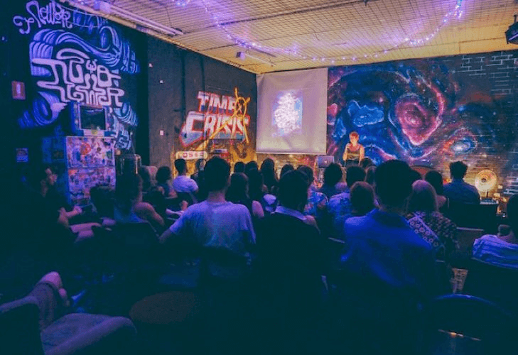 A movie screening inside The Corner Gallery, one of the art galleries in Subiaco