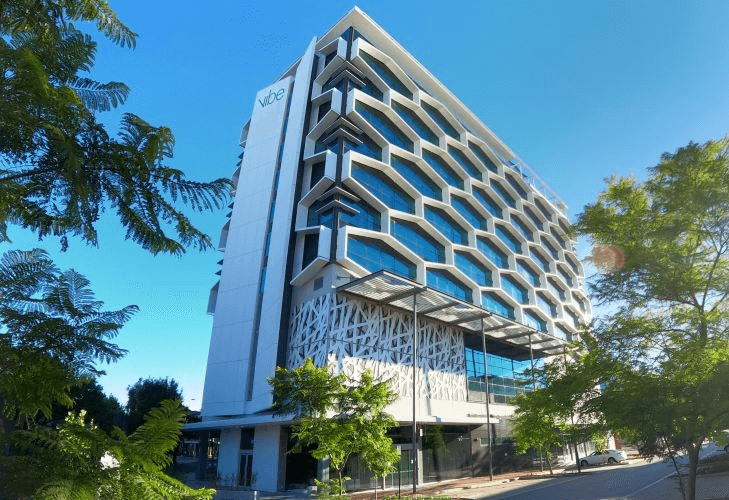 the outside of the Vibe Hotel, the largest accommodation in Subiaco 