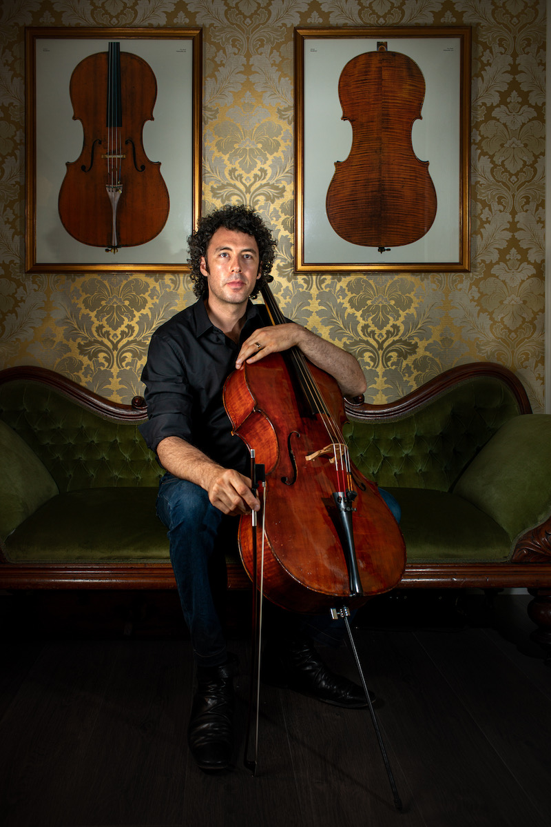 André with his Cello 'Matilda.' Made in Melbourne in 1919 by the first Australian-born violin maker, Nelson Oliver, it’s the first-ever cello made by an Australian-born maker and André's current primary performing instrument. Photo by Ray Ross (2019)